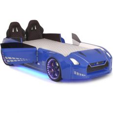 Дитяче ліжко машина GTR Blue 190х90 см з підсвіткою, музикою, шкіряний салон, пультом